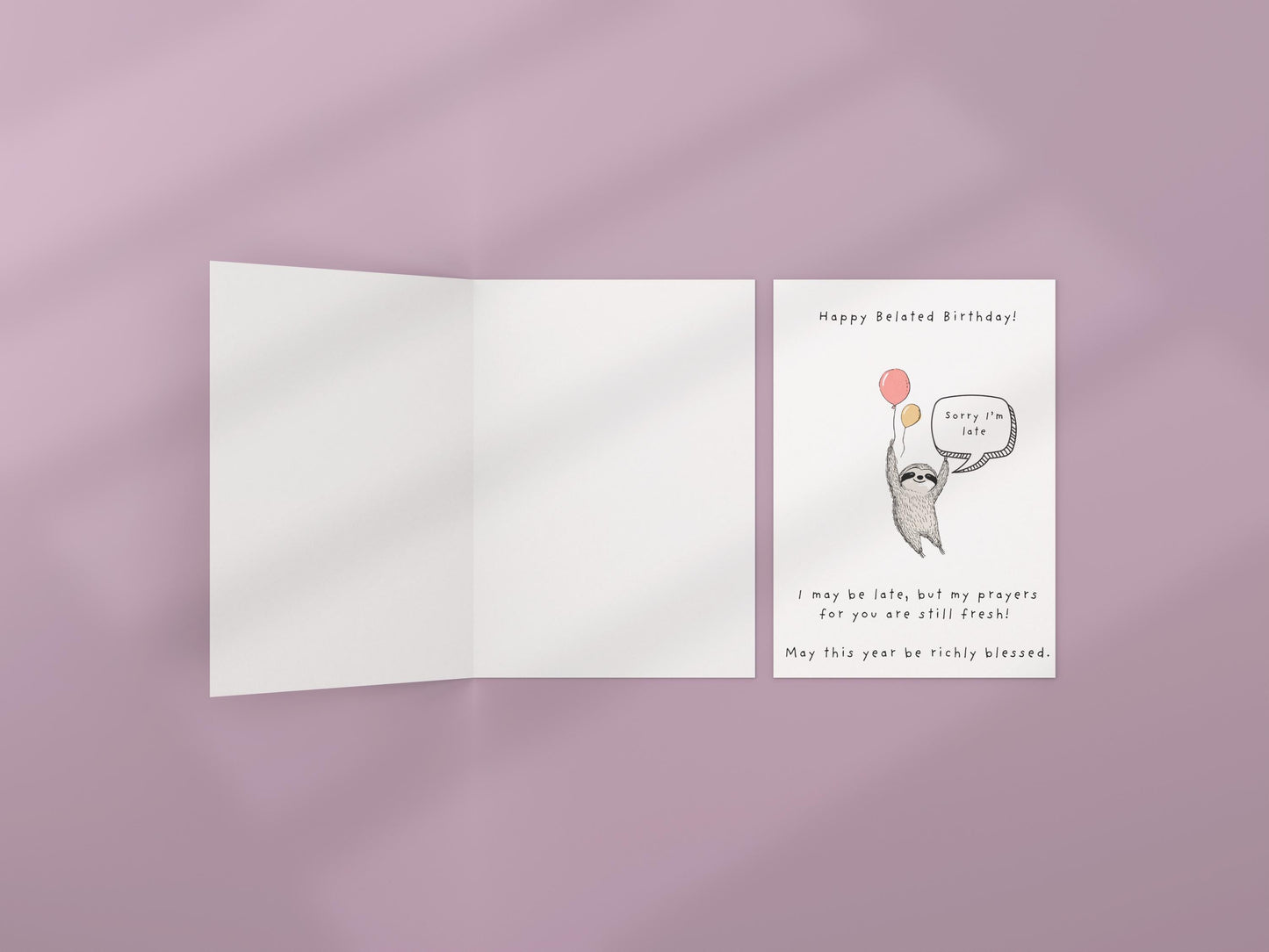 Belated Birthday Sloth Card: Christian Prayer Wishes, Kraft Envelope