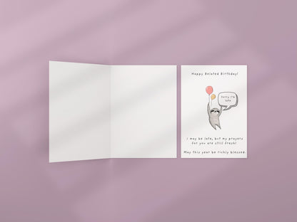 Belated Birthday Sloth Card: Christian Prayer Wishes, Kraft Envelope