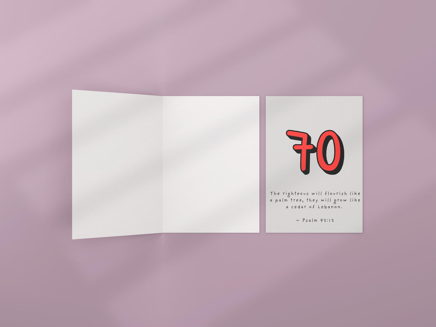 70th Birthday Card Christian Scripture, Psalm 92:12, Religious Milestone Card, Seventieth Birthday, Faith Greeting Card, Kraft Envelope