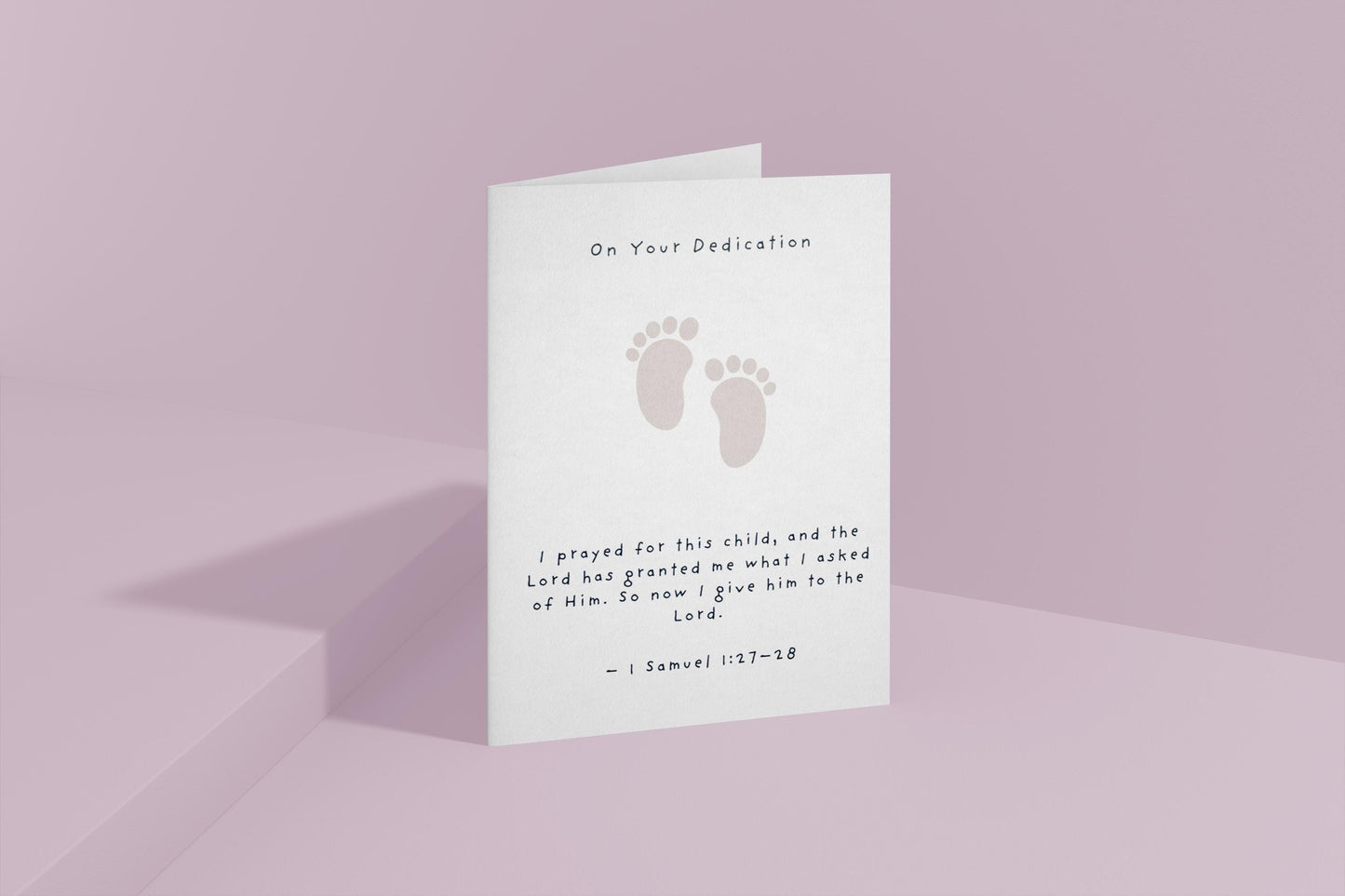 Baby Dedication Card with Bible Verse, 1 Samuel 1:27‑28, Christian New Baby Blessing, Religious Keepsake Card, Footprint Design