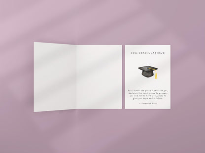 Christian Graduation Card with Bible Verse, Jeremiah 29:11, Religious Congratulations Card, Faith Graduation Gift, Graduation Cap Design