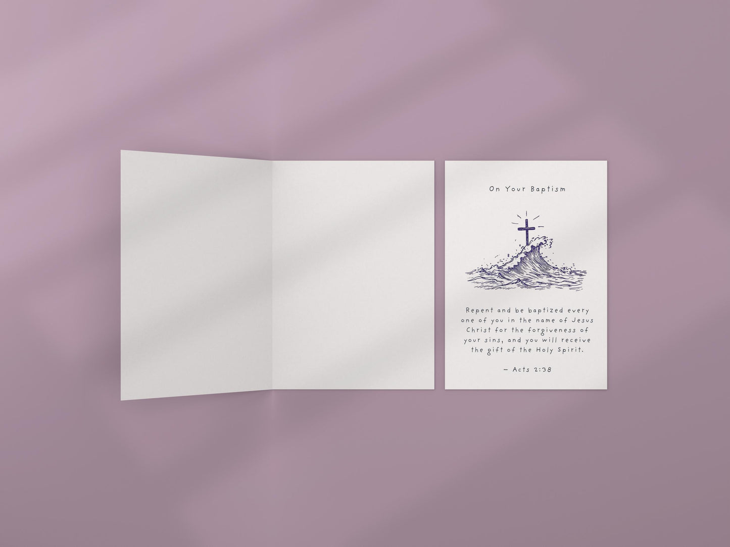 Baptism Card with Bible Verse Acts 2:38 Christian Baptism Gift Religious Keepsake Card Cross and Waves Design new beginnings newly baptised
