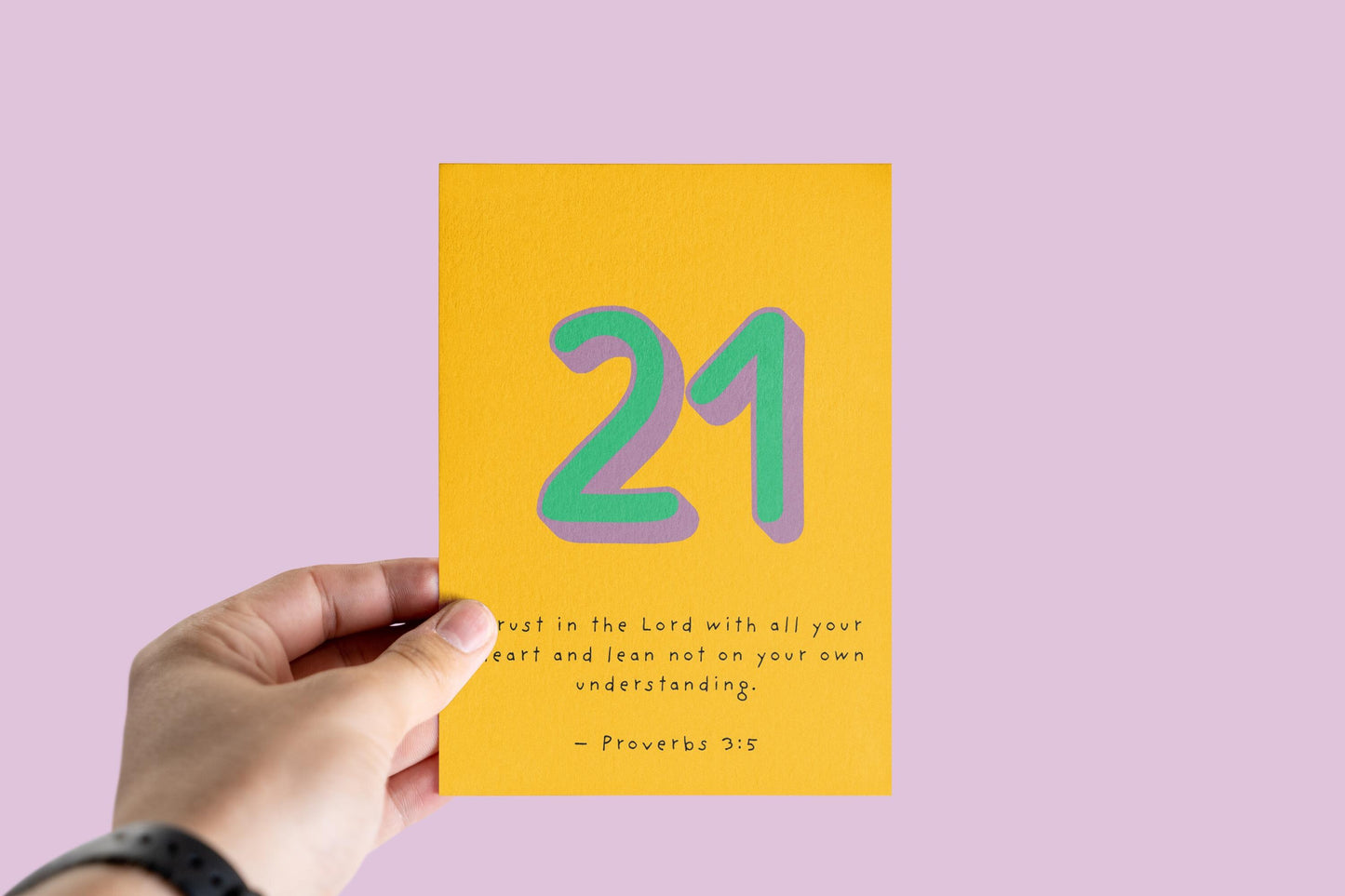 21st Birthday Card Christian Scripture, Proverbs 3:5 Religious Milestone Birthday Card, Faith Greeting, Green & Purple Design 21st milestone