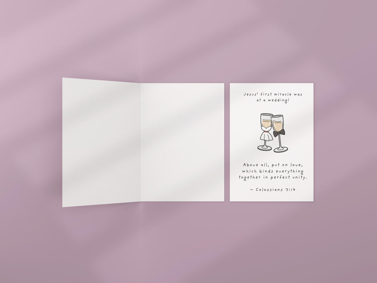Christian Wedding Card with Bible Verse, Colossians 3:14, Religious Marriage Card, Faith Anniversary Card, Champagne Glasses Design marriage