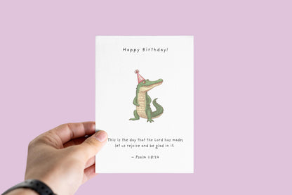 Personalised Christian Birthday Card Psalm 118:24 Scripture Card Happy Birthday Alligator, Faith Celebration Card Cute Animal funny birthday