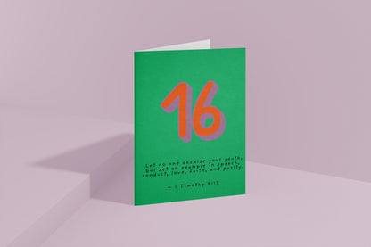 16th Birthday Card 1 Timothy 4:12  Christian Scripture Card Religious Milestone Birthday Faith Greeting for Teen  sweet sixteen with faith
