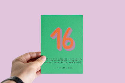 16th Birthday Card 1 Timothy 4:12  Christian Scripture Card Religious Milestone Birthday Faith Greeting for Teen  sweet sixteen with faith