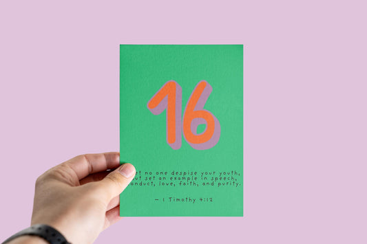 16th Birthday Card 1 Timothy 4:12  Christian Scripture Card Religious Milestone Birthday Faith Greeting for Teen  sweet sixteen with faith