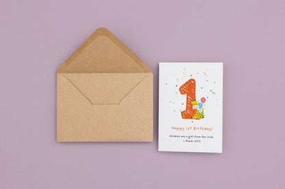 1st Birthday Card, Christian Psalm 127:3 Scripture Card, Religious Baby Birthday, Faith Milestone Greeting cute animal Giraffe Design