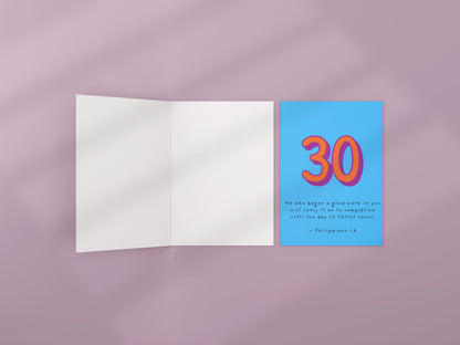30th Birthday Card Philippians 1:6 Scripture Christian Religious Milestone Blessing Faith Greeting Card 30 years of life and God’s purpose.