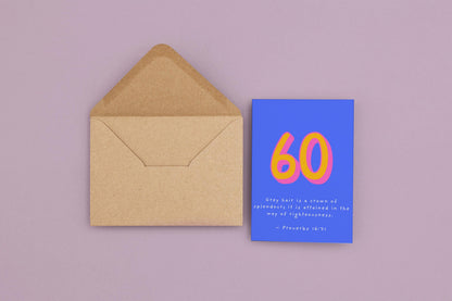 Christian 60th Birthday Card, Proverbs 16:31 Scripture Card, Religious Milestone Birthday Blessing, Faith Greeting Card celebrate 60 years