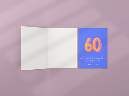 Christian 60th Birthday Card, Proverbs 16:31 Scripture Card, Religious Milestone Birthday Blessing, Faith Greeting Card celebrate 60 years