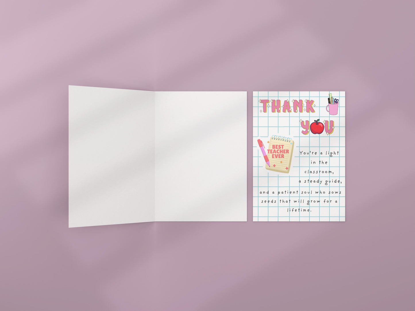 Christian Teacher Thank You Card: Apple & Bible Verse Design