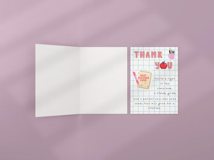 Christian Teacher Thank You Card: Apple & Bible Verse Design