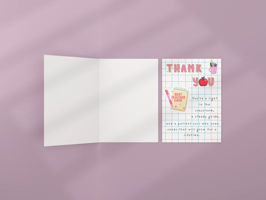 Christian Teacher Thank You Card: Apple & Bible Verse Design