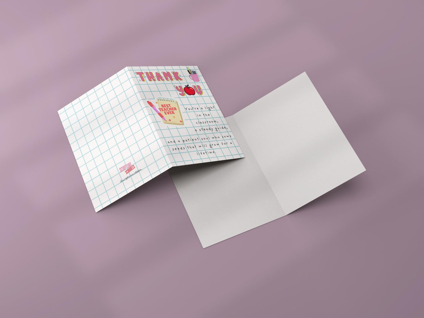 Christian Teacher Thank You Card: Apple & Bible Verse Design
