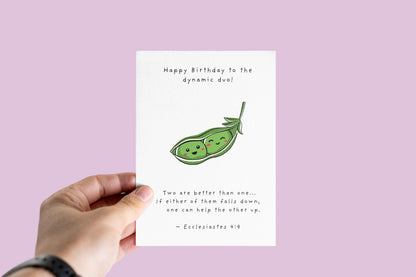 Twins Birthday Card: Two Peas in a Pod, Christian Bible Verse