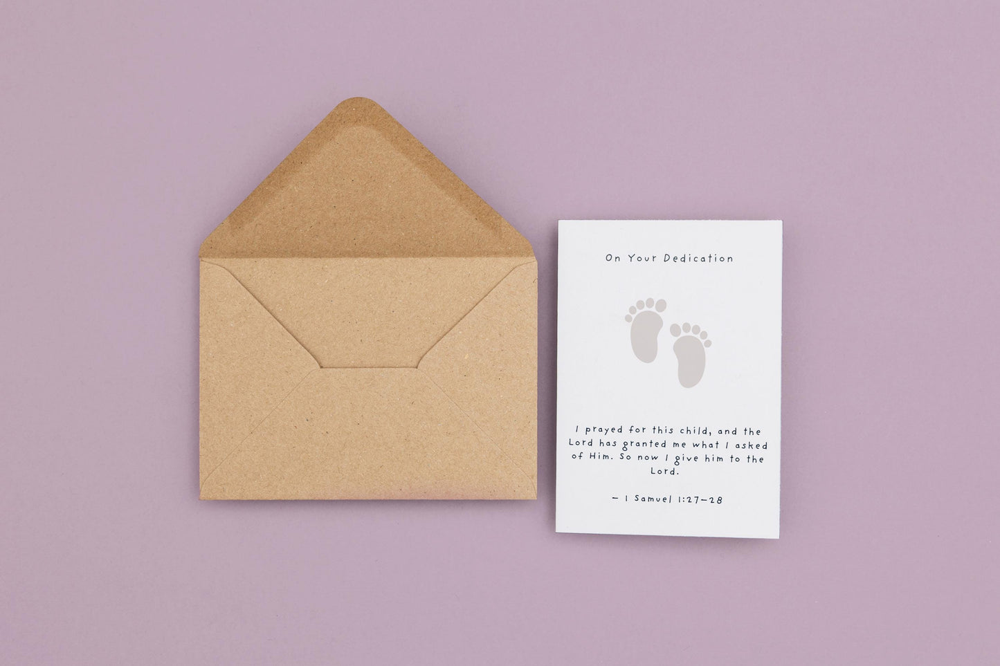 Baby Dedication Card with Bible Verse, 1 Samuel 1:27‑28, Christian New Baby Blessing, Religious Keepsake Card, Footprint Design