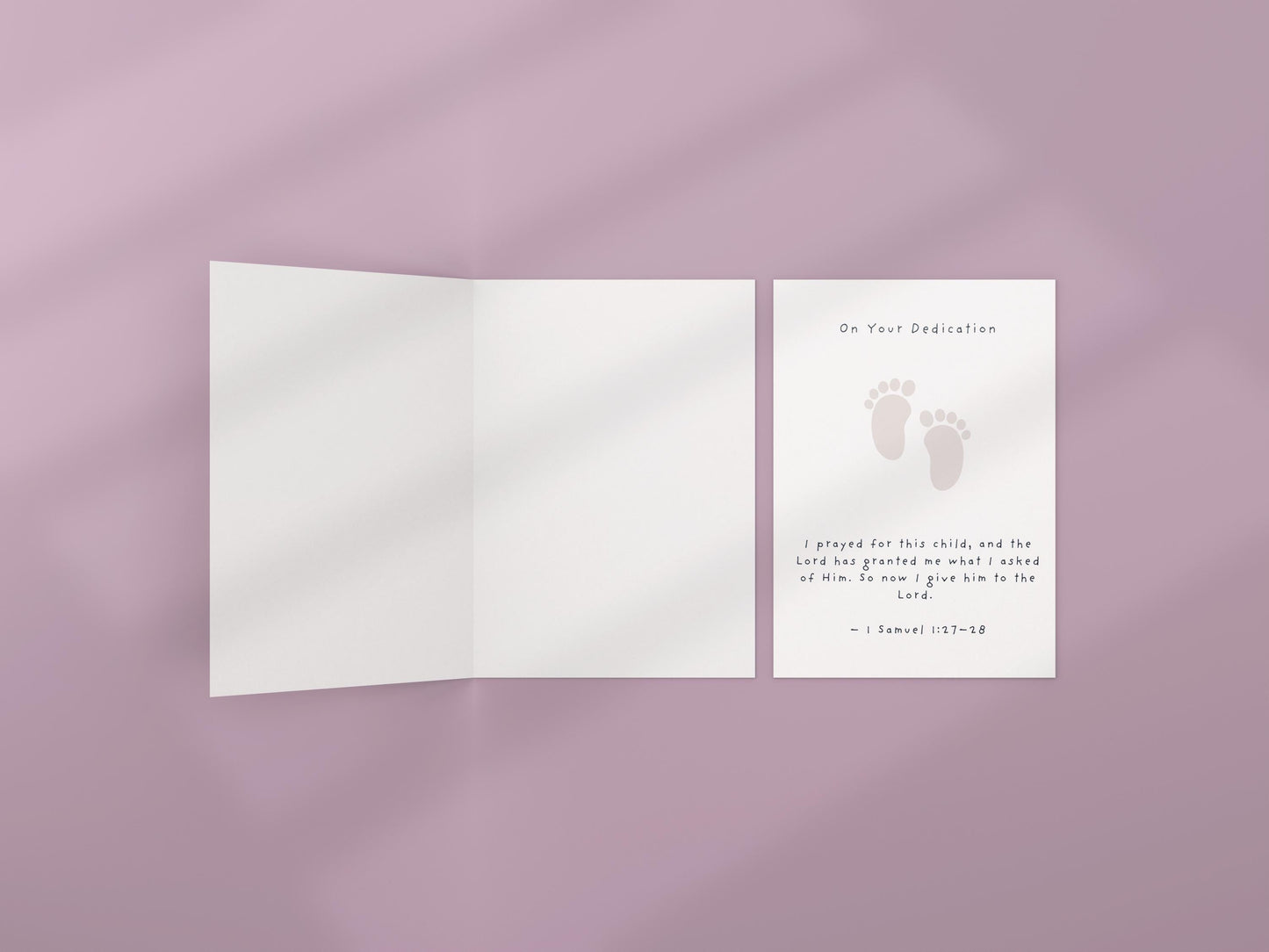 Baby Dedication Card with Bible Verse, 1 Samuel 1:27‑28, Christian New Baby Blessing, Religious Keepsake Card, Footprint Design