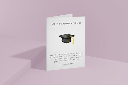 Christian Graduation Card with Bible Verse, Jeremiah 29:11, Religious Congratulations Card, Faith Graduation Gift, Graduation Cap Design