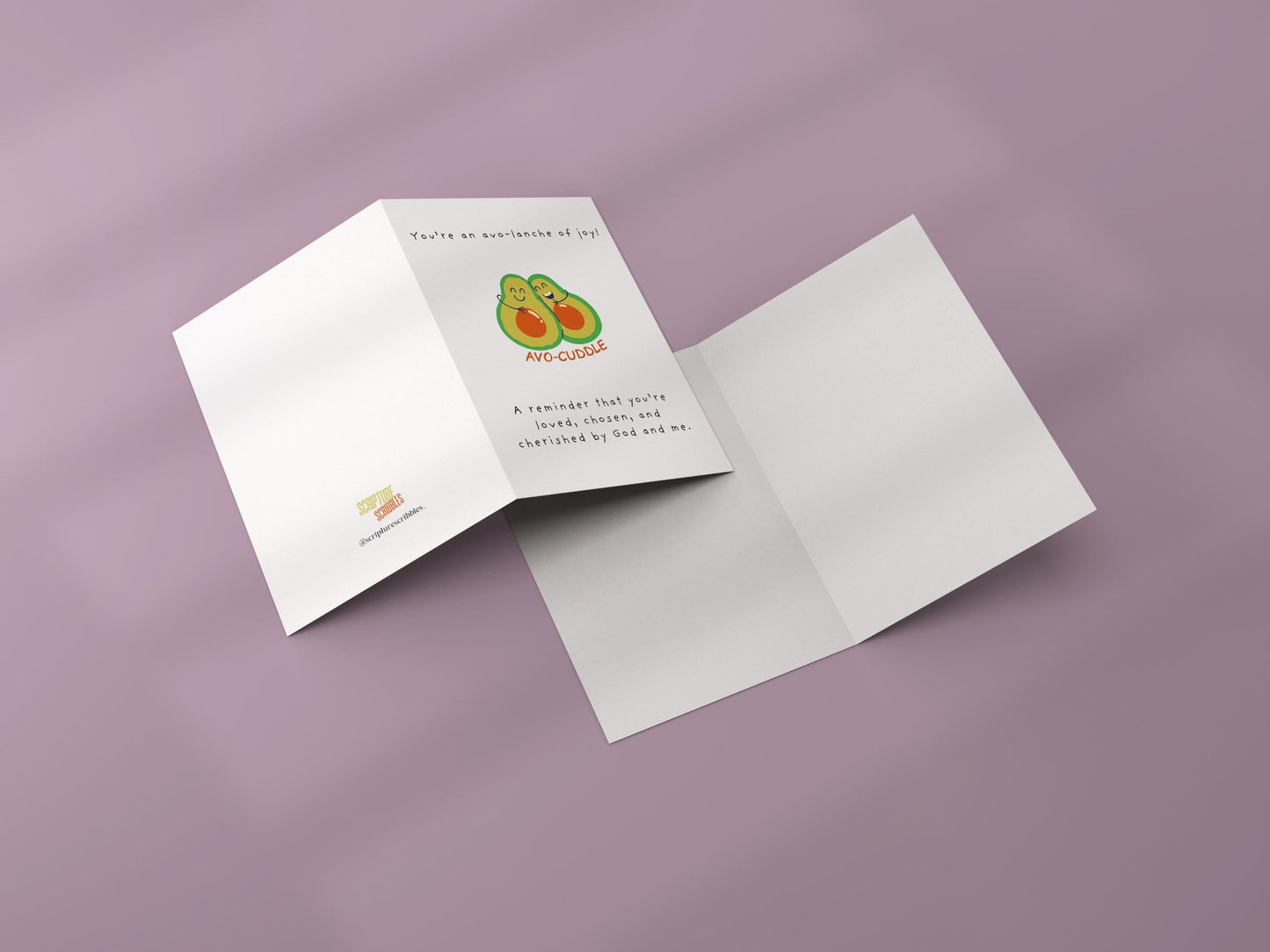 Christian Friend & Encouragement Card, Cute Avocado Hug, Faith Greeting Card, Avo‑Cuddle, Religious Friendship Card, Chosen Cherished