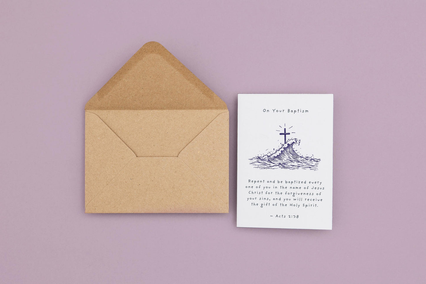 Baptism Card with Bible Verse Acts 2:38 Christian Baptism Gift Religious Keepsake Card Cross and Waves Design new beginnings newly baptised