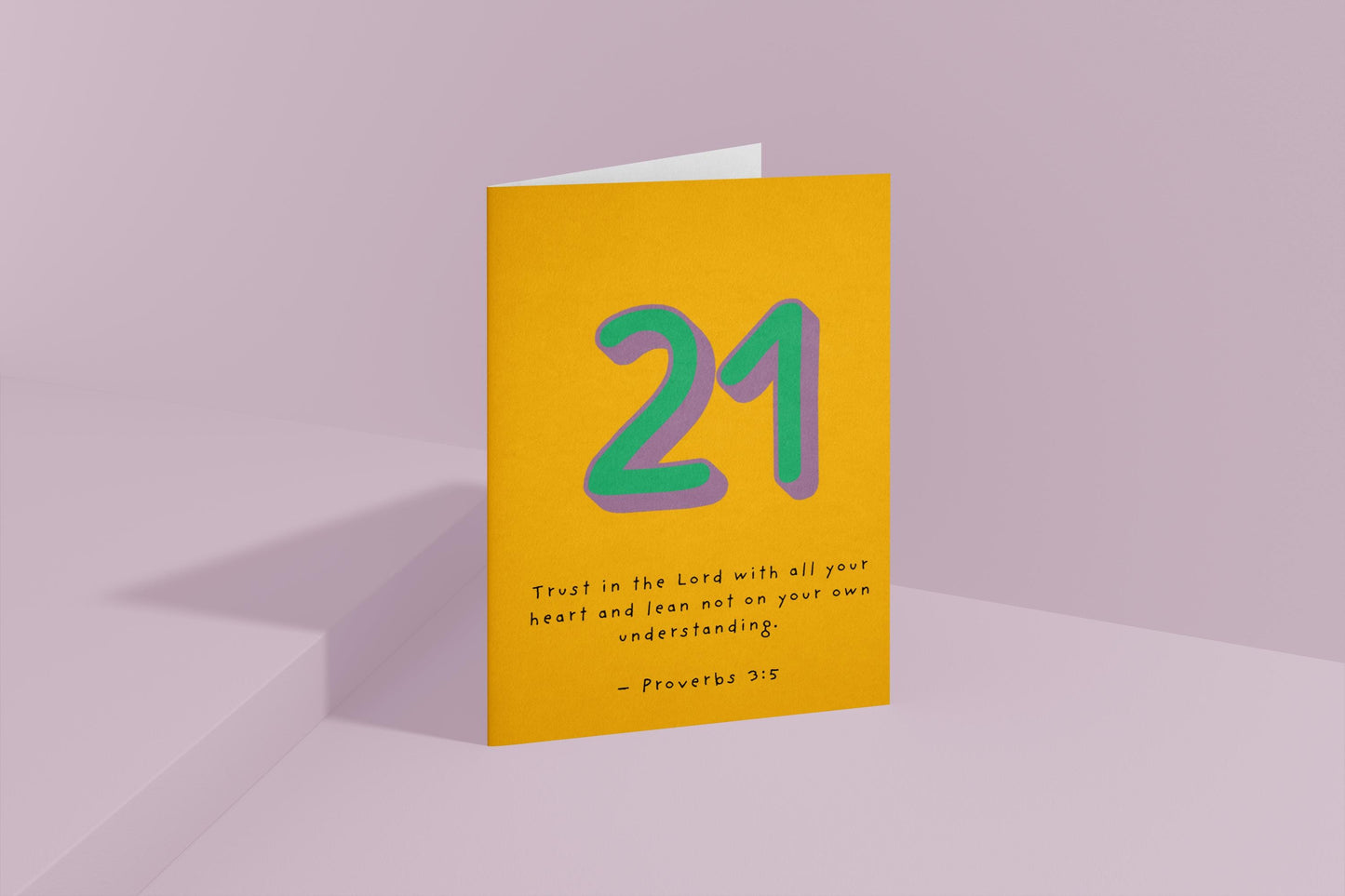 21st Birthday Card Christian Scripture, Proverbs 3:5 Religious Milestone Birthday Card, Faith Greeting, Green & Purple Design 21st milestone