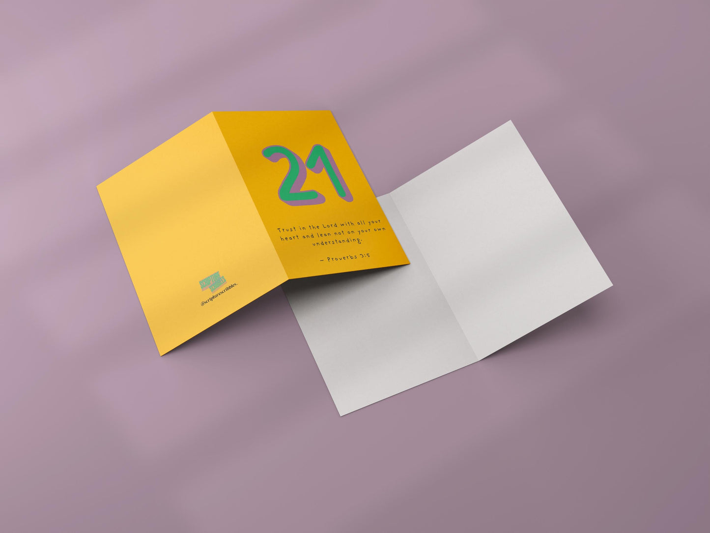 21st Birthday Card Christian Scripture, Proverbs 3:5 Religious Milestone Birthday Card, Faith Greeting, Green & Purple Design 21st milestone