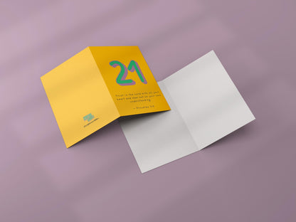 21st Birthday Card Christian Scripture, Proverbs 3:5 Religious Milestone Birthday Card, Faith Greeting, Green & Purple Design 21st milestone