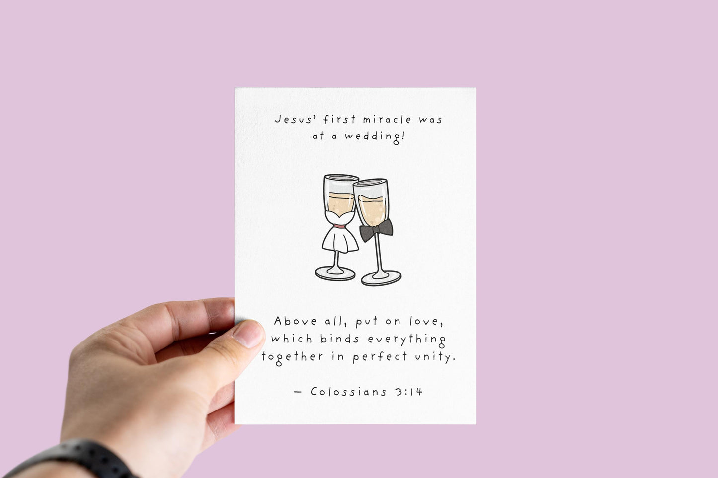 Christian Wedding Card with Bible Verse, Colossians 3:14, Religious Marriage Card, Faith Anniversary Card, Champagne Glasses Design marriage