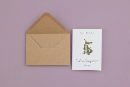 Personalised Christian Birthday Card Psalm 118:24 Scripture Card Happy Birthday Alligator, Faith Celebration Card Cute Animal funny birthday