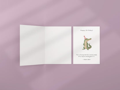 Personalised Christian Birthday Card Psalm 118:24 Scripture Card Happy Birthday Alligator, Faith Celebration Card Cute Animal funny birthday