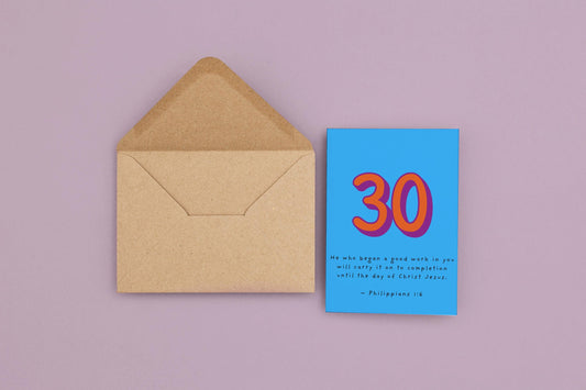 30th Birthday Card Philippians 1:6 Scripture Christian Religious Milestone Blessing Faith Greeting Card 30 years of life and God’s purpose.