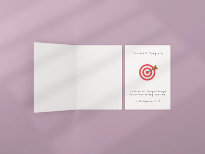 Christian Congratulations Card Philippians 4:13 Scripture Card Well Done Card Faith Achievement Greeting, Bullseye Design celebrate success