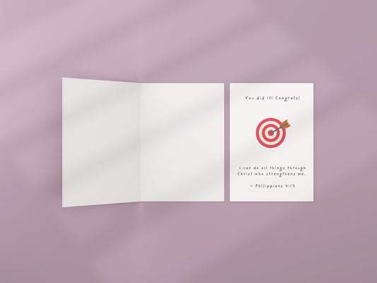 Christian Congratulations Card Philippians 4:13 Scripture Card Well Done Card Faith Achievement Greeting, Bullseye Design celebrate success