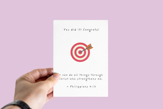 Christian Congratulations Card Philippians 4:13 Scripture Card Well Done Card Faith Achievement Greeting, Bullseye Design celebrate success