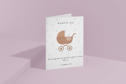 New Baby Card Christian Scripture Card Religious Baby Shower Card Faith Birth Congratulations Bundle of Joy Stroller minimalist Design