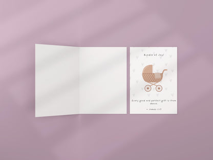 New Baby Card Christian Scripture Card Religious Baby Shower Card Faith Birth Congratulations Bundle of Joy Stroller minimalist Design
