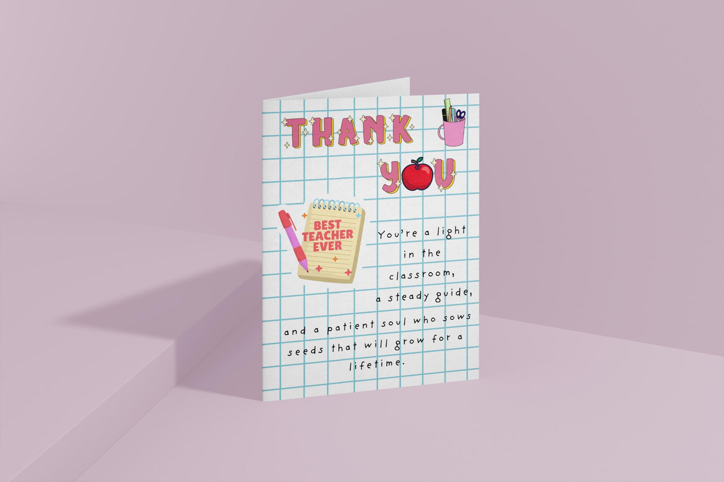 Christian Teacher Thank You Card: Apple & Bible Verse Design