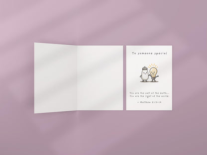 Christian Encouragement Card Matthew 5:13–14 Scripture Religious Appreciation Card Salt & Light Design faith‑based friendship thank you