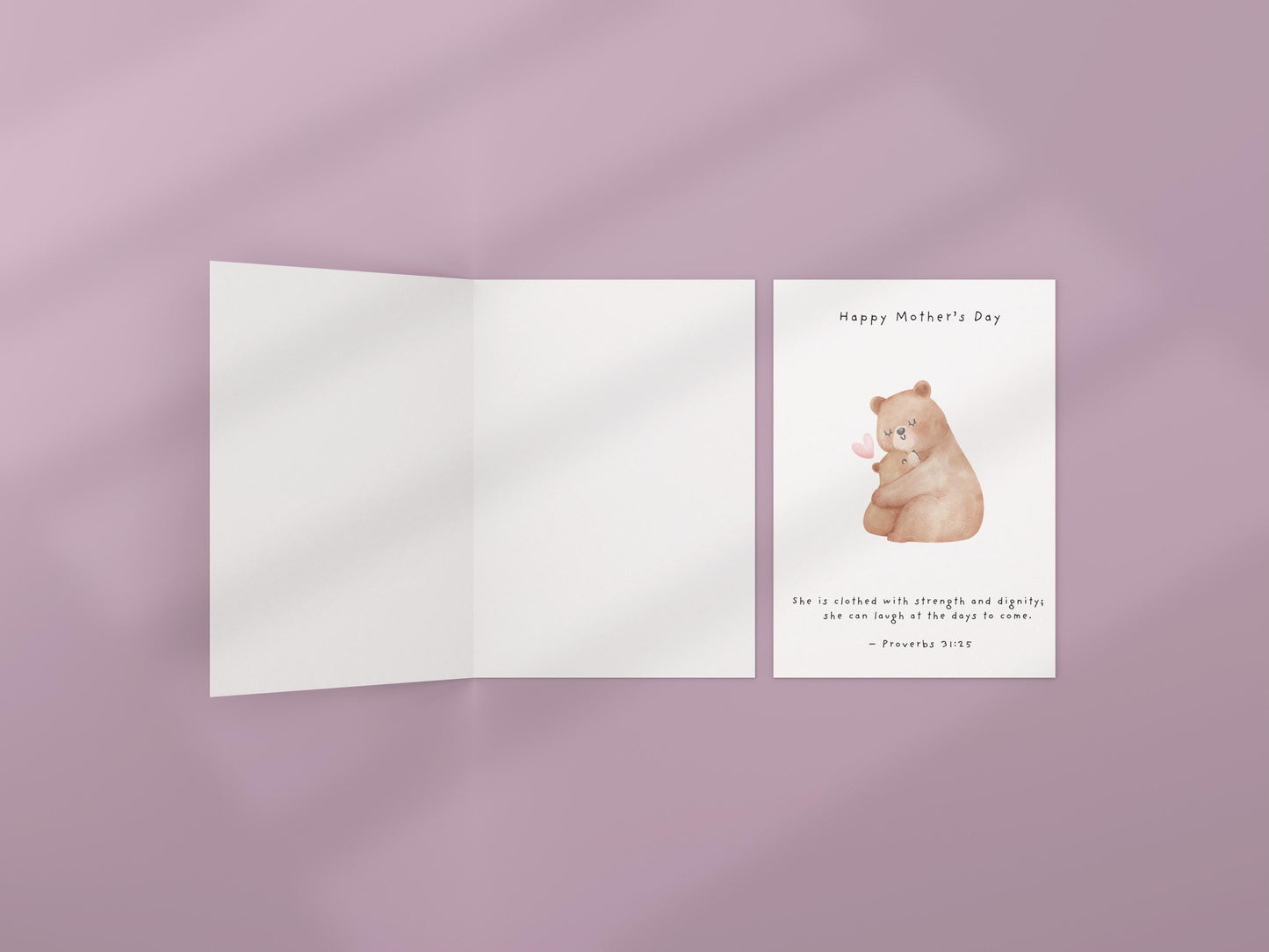 Christian Mother’s Day Card Proverbs 31:25 Scripture card for mom Religious Mum Card Faith Greeting Bear & Cub Illustration card for mum