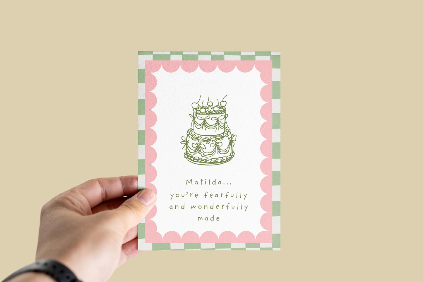 Personalised Christian Birthday Card Fearfully Wonderfully Made Bible Verse Card Religious Celebration Custom Name Cake Design Personalized