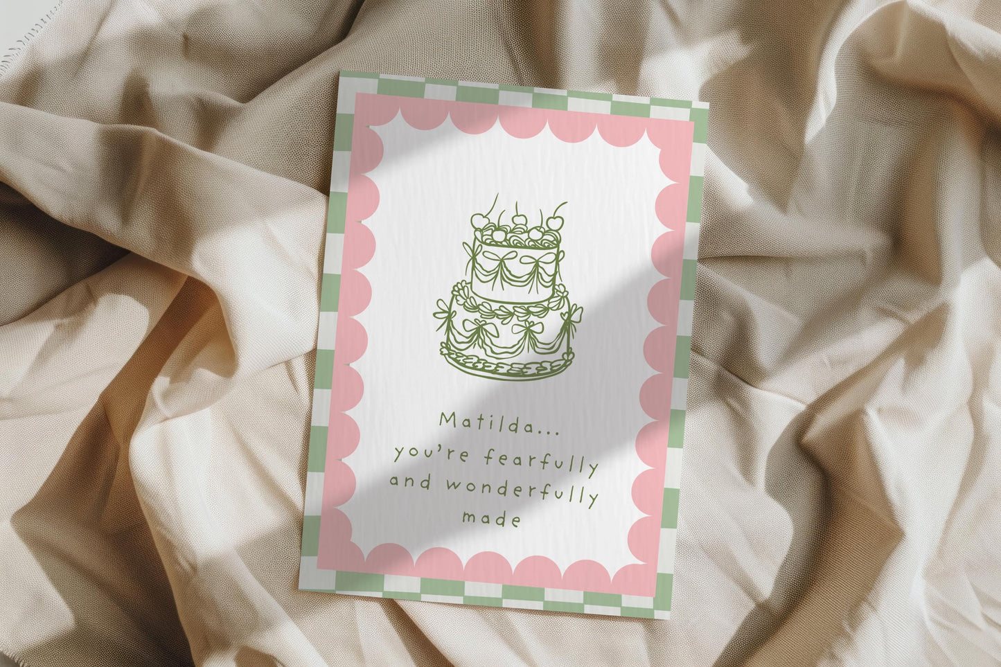 Personalised Christian Birthday Card Fearfully Wonderfully Made Bible Verse Card Religious Celebration Custom Name Cake Design Personalized