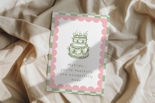 Personalised Christian Birthday Card Fearfully Wonderfully Made Bible Verse Card Religious Celebration Custom Name Cake Design Personalized