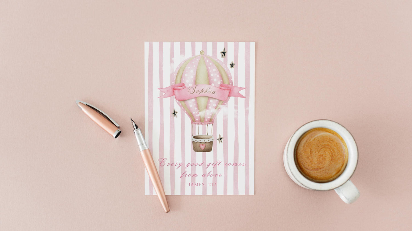 Personalized Chistian New Baby Card, new parents, custom cute new baby arrival vintage design, gift from above