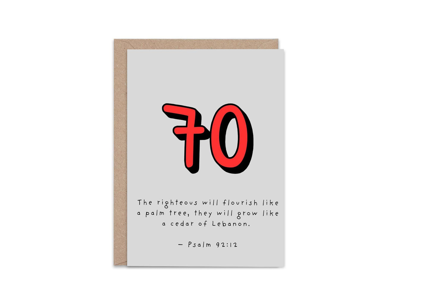 70th Birthday Card Christian Scripture, Psalm 92:12, Religious Milestone Card, Seventieth Birthday, Faith Greeting Card, Kraft Envelope
