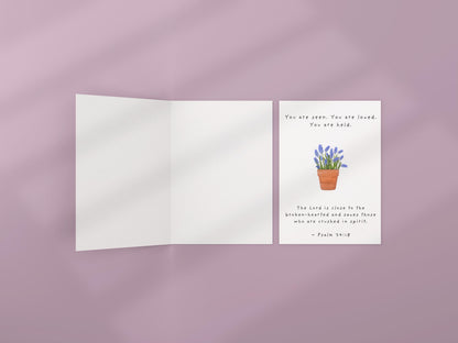 Christian Sympathy Card You Are Seen Loved Held Psalm 34:18 Scripture Comfort Encouragement Bible Verse Greeting Card