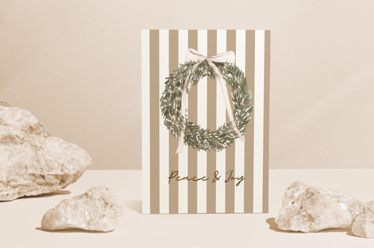 Vintage Christmas Card A6 Holiday Greeting with Kraft Envelope  Minimalist Peace and Joy Christmas Wreath Card  Rustic Festive Stationery
