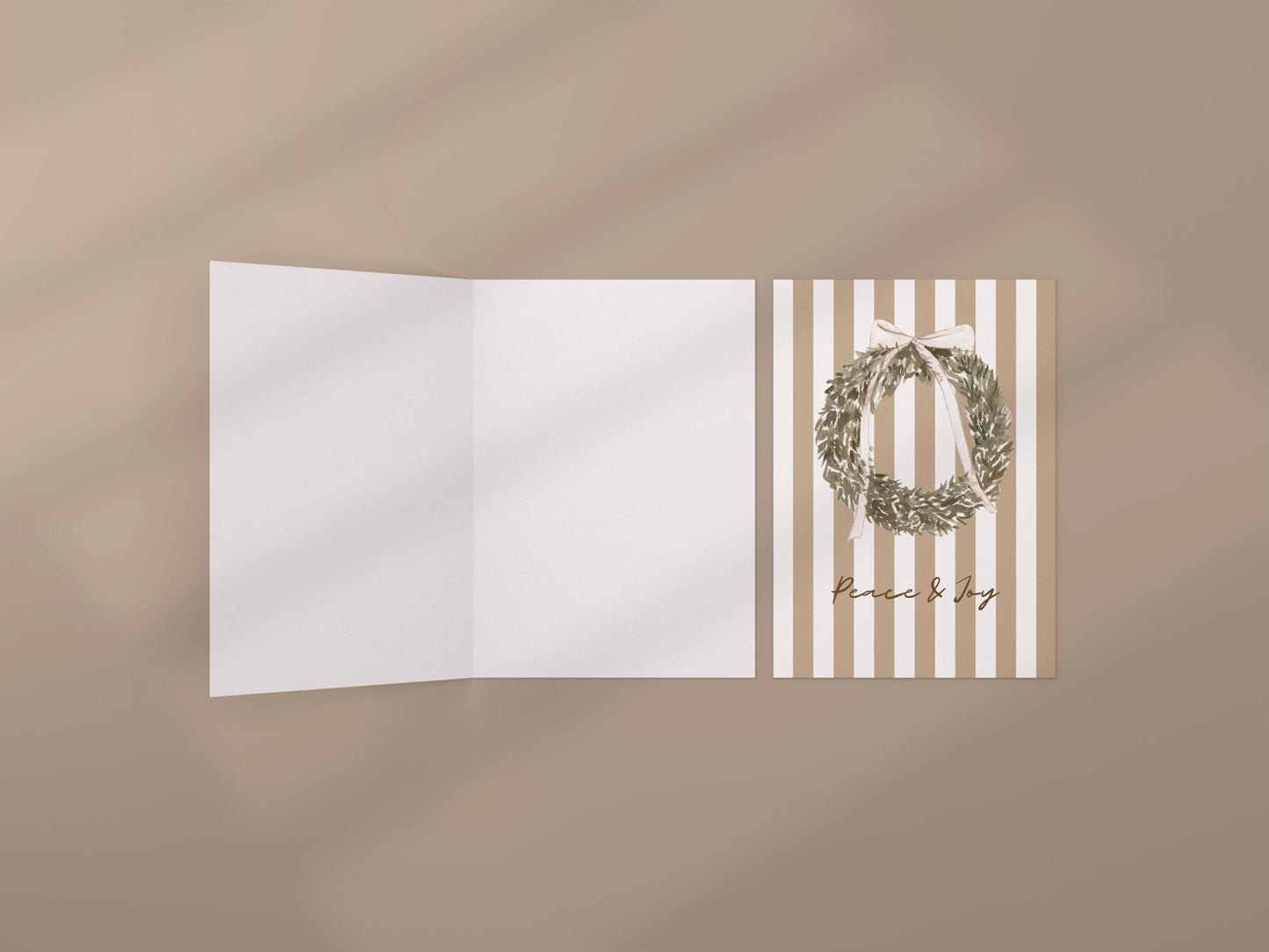 Vintage Christmas Card A6 Holiday Greeting with Kraft Envelope  Minimalist Peace and Joy Christmas Wreath Card  Rustic Festive Stationery