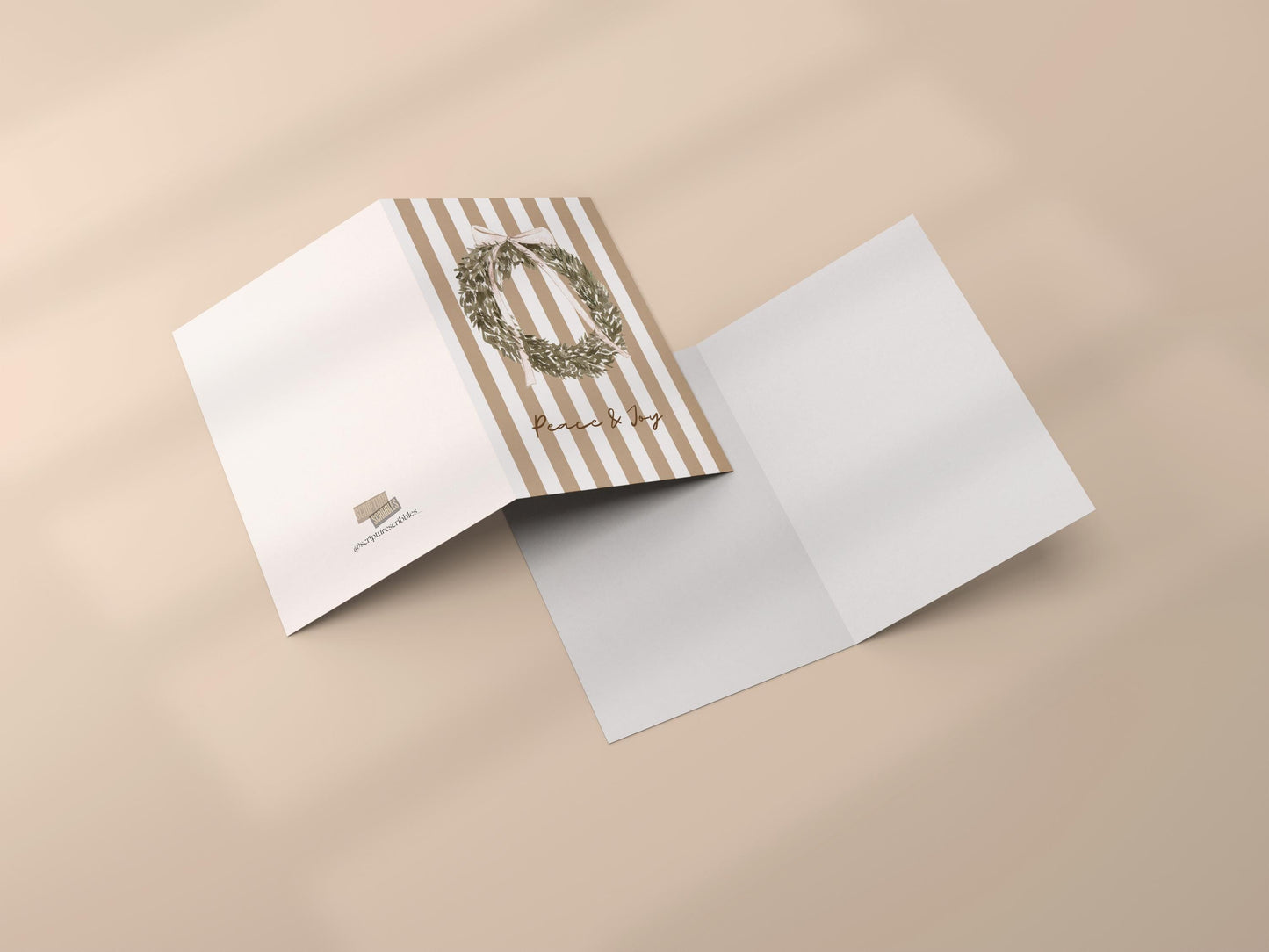 Vintage Christmas Card A6 Holiday Greeting with Kraft Envelope  Minimalist Peace and Joy Christmas Wreath Card  Rustic Festive Stationery
